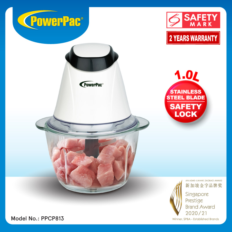 PowerPac Food Chopper 1L with Safety Lock Switch (PPCP813)