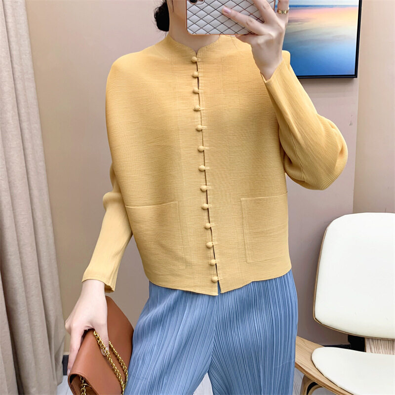 Miyake Pleated 2022 Spring New Cardigan Long Sleeve Vintage Joker Casual Coat