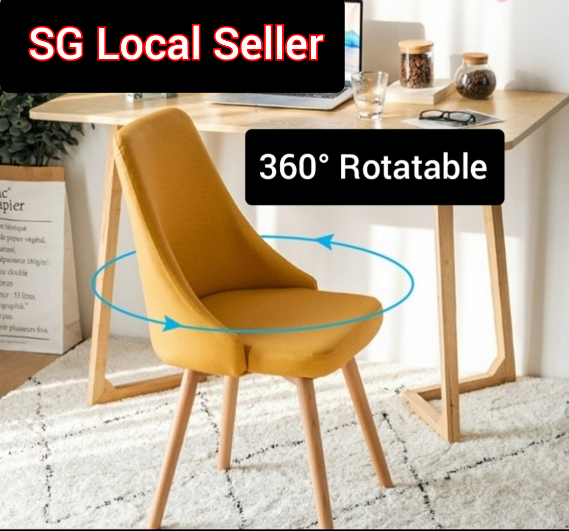 SG Delivery in 1-3 working days - (Free Installation) Fabric Nordic swivel study Rotate 360 degree office computer dining Boss Home Manager chair Ergonomic Hip Support Rotatable Bulky - Turnable chair