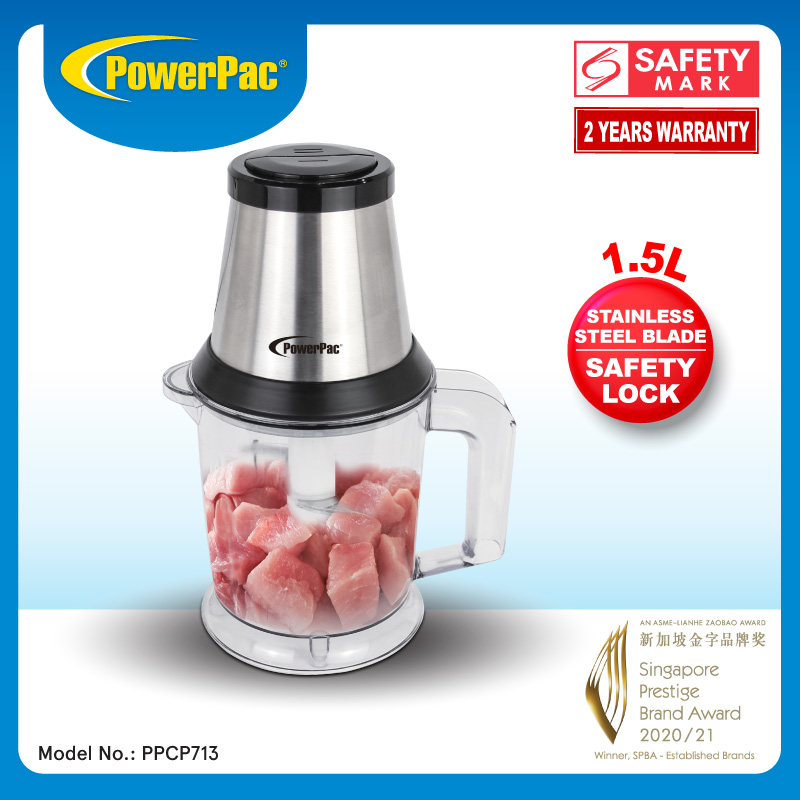 PowerPac Food Chopper 1.5L with Safety Lock Switch (PPCP713)
