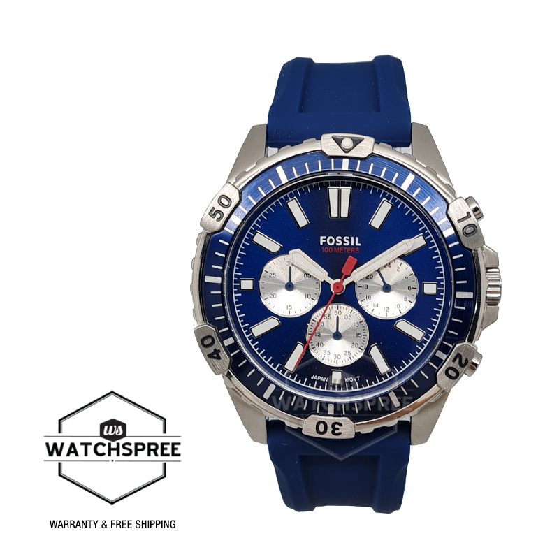 [Watchspree] Fossil Men's Garrett Chronograph Navy Silicone Watch FS5709