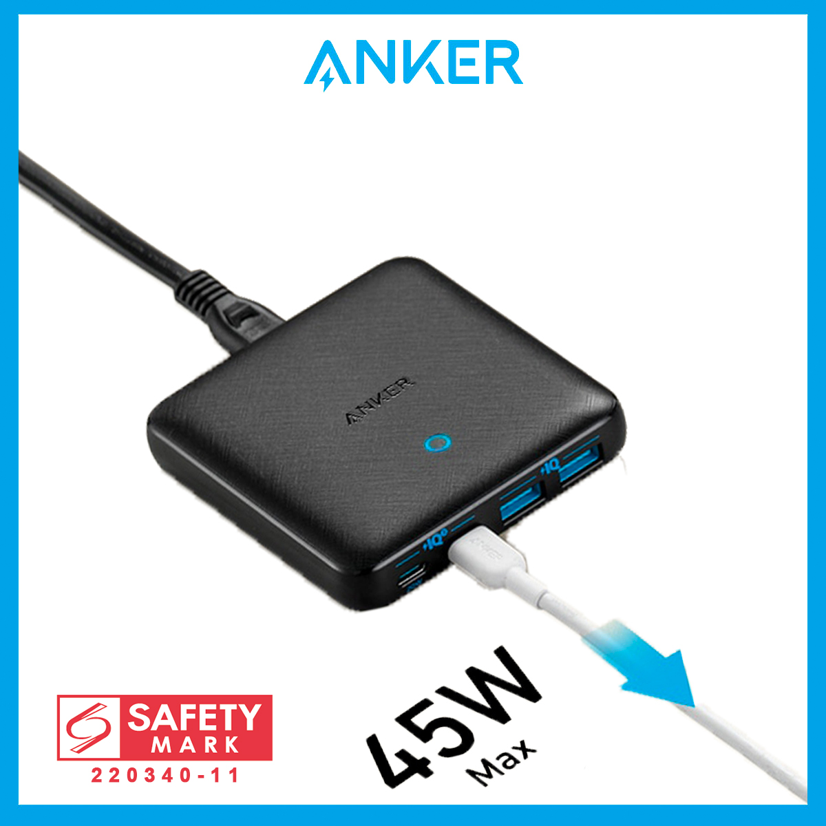 Anker 543 Powerport Atom III 65W II Slim Charger USB C Charger PIQ 3.0 & GaN 4-Port Slim Fast Wall Charger, with Dual USB C Ports (45W Max), for MacBook, USB C Laptops, iPad Pro, iPhone 14/13/12/11 Se