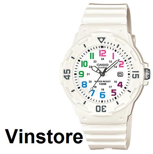 [Vinstore] Casio LRW-200H Diver's Style White Resin Band Rainbow Markers Analog Quartz Kids Women Watch LRW200H-7B LRW-200H-7B