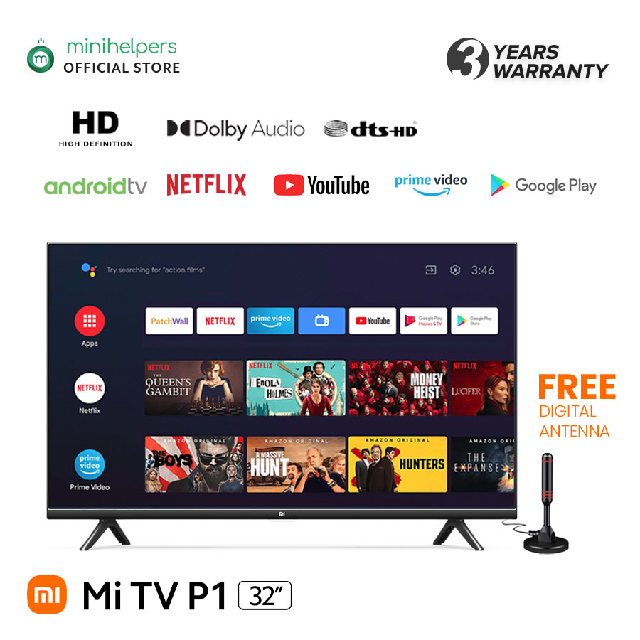 Xiaomi Mi TV 32 Inch P1 Smart Android TV DVB-T2/C Voice Control1GB RAM 8GB ROM 5G WIFI bluetooth 5.0 Android 9.0 HD Smart TV Television with Google Playstore, Youtube, Chromecast, APK