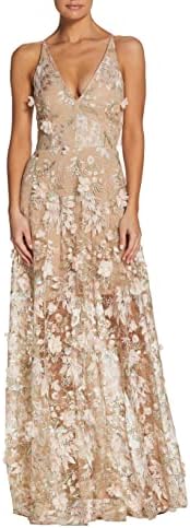 Dress the Population Women&#39;s Sidney Sleeveless Plunge Neckline Fit and Flare Maxi Dress