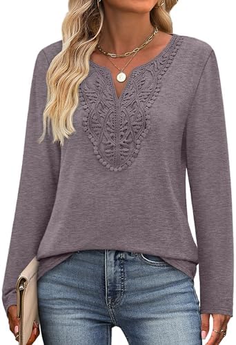 XIEERDUO Boho Tops for Women Blouses Dressy Casual V Neck Long Sleeve Shirts Fall Outfits Trendy Vacation Clothes