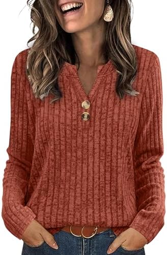SAMPEEL Womens Sweaters Lightweight Long Sleeve Shirts V Neck Tops with Button Fall Outfits 2025