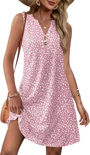 XIEERDUO Summer Dresses for Women 2025 Beach Vacation Clothes V Neck Button Sundresses with Pockets