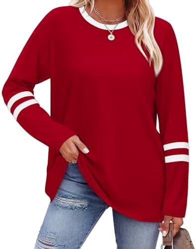 Sampeel Long Sleeve Shirts for Women Color Block Casual Tops Fall Outfits 2025 Basic Tees Trendy Clothes