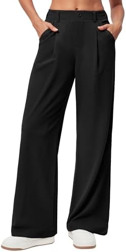 Ewedoos Wide Leg Pants Woman Stretchy Work Dress Pants Women Pull on Business Casual Slacks Trousers Fall Outfits 26&#34;/28&#34;