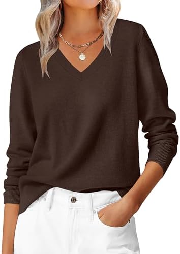 ANRABESS Womens Long Sleeve V Neck Sweaters 2025 Fall Casual Classic Soft Loose Fit Basic Pullover Jumper Top