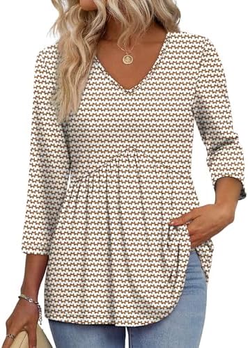 3/4 Length Sleeve Womens Tops 2025 Blouses for Women Dressy Casual Fashion Clothing V Neck Babydoll Tops Fall Outfits