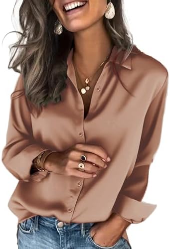 Zeagoo Satin Blouses for Women Silk Button Down Shirts Long Sleeve Business Casual Tops
