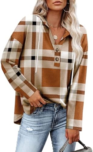 RUMIA Womens Tops V Neck Button Sweatshirt for Women Pullover Long SLeeve Shirts Fall Outfits 2025 Loose Fit S-3XL